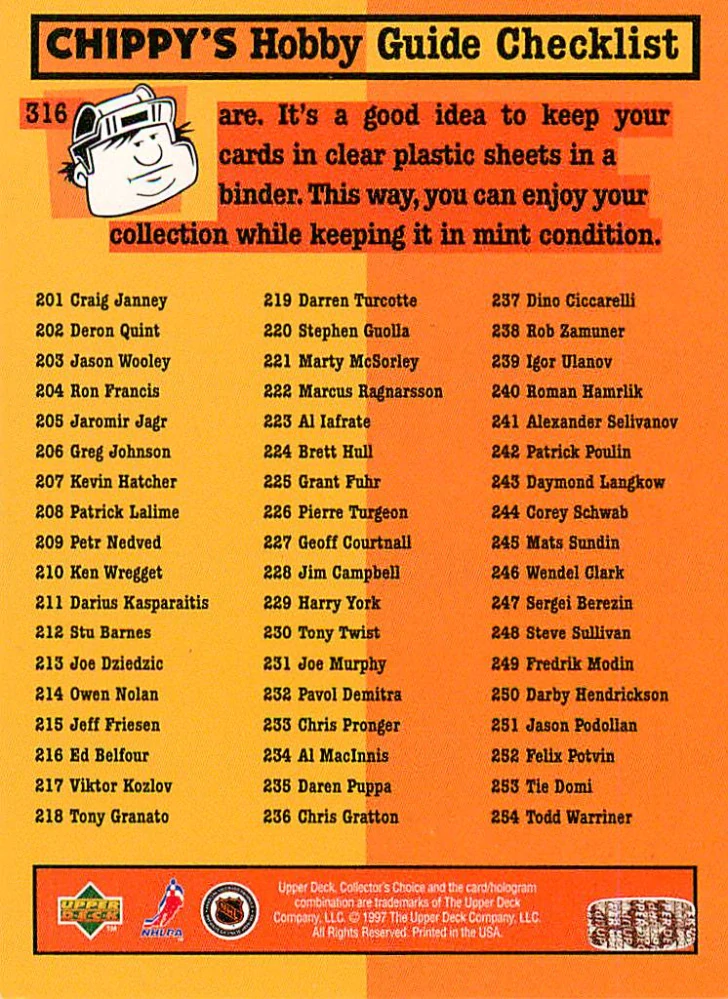 1997-98 UD Collector's Choice - Patrick Roy - Checklist #316
