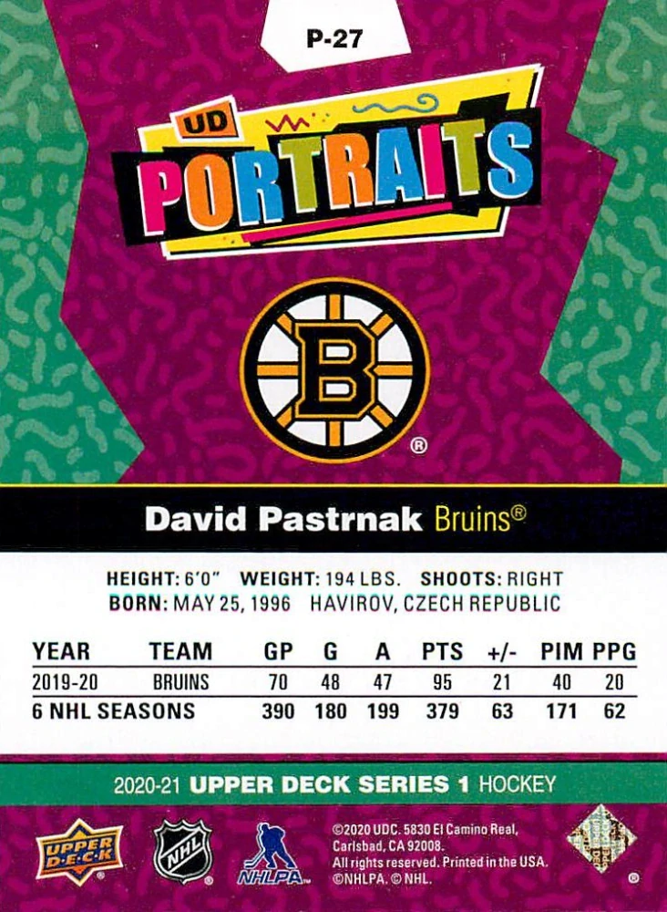 2020-21 UD Series 1 - David Pastrňák - Portraits #P-27
