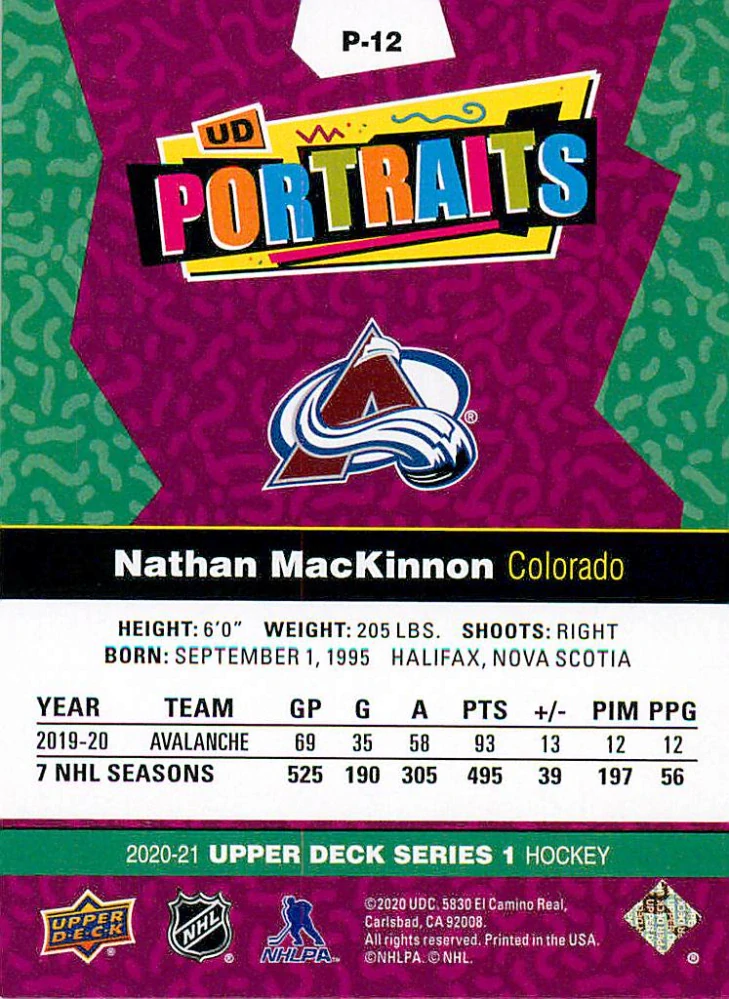 2020-21 UD Series 1 - Nathan MacKinnon - Portraits #P-12