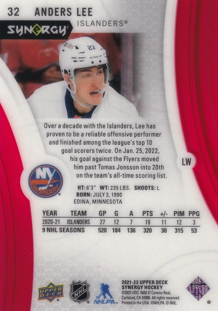 2021-22 UD Synergy - Anders Lee #32