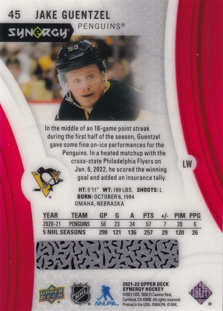2021-22 UD Synergy - Jake Guentzel #45