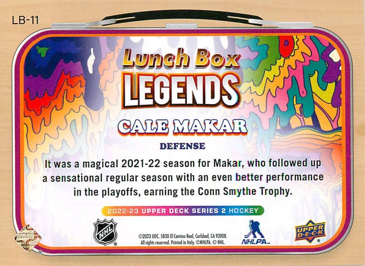 2022-23 UD Series 2 - Cale Makar - Lunch Box Legends #LB-11