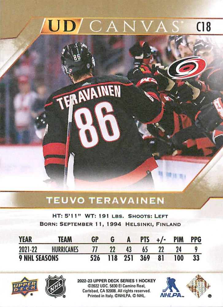 2022-23 UD Series 1 - Teuvo Teravainen - Canvas #C18