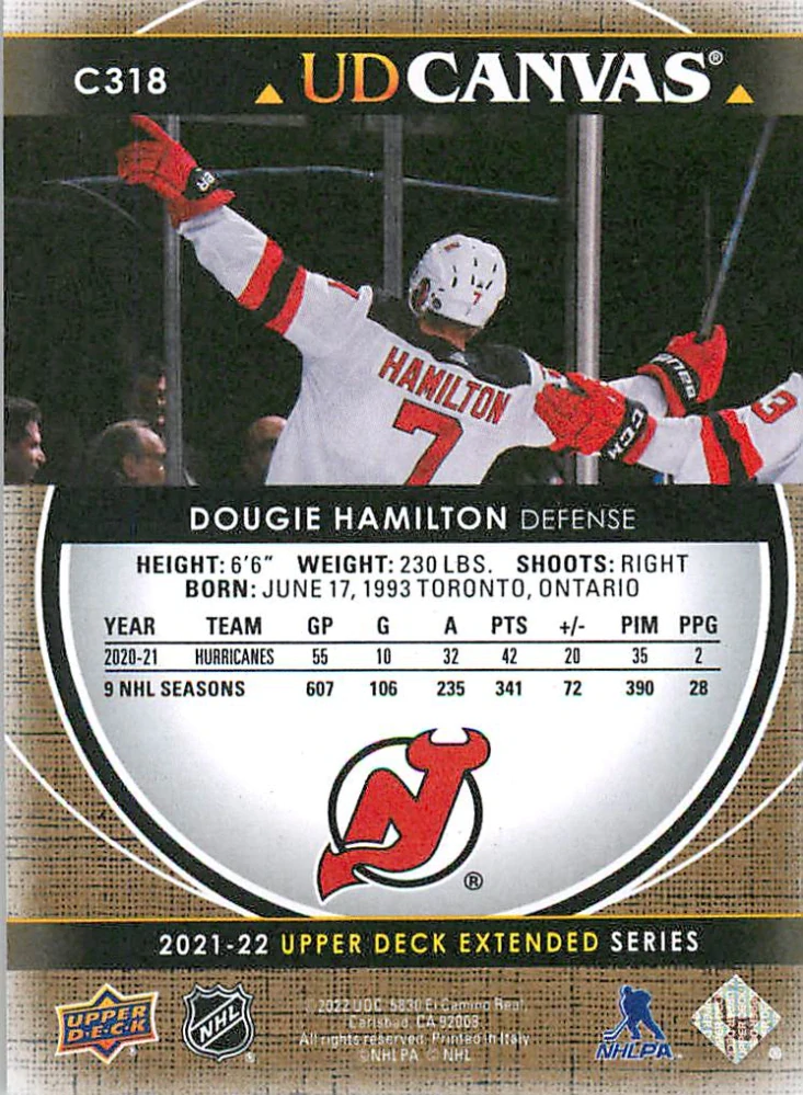 2021-22 UD Extended Series - Dougie Hamilton - Canvas #C318
