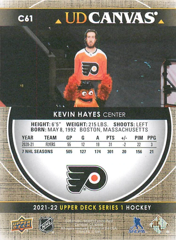 2021-22 UD Series 1 - Kevin Hayes - Canvas #C61