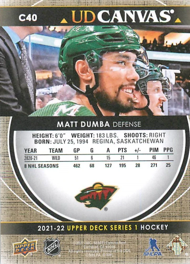 2021-22 UD Series 1 - Matt Dumba - Canvas #C40