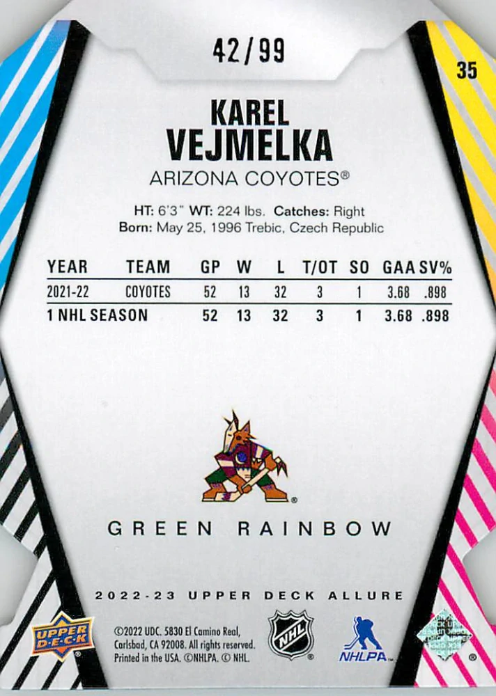 2022-23 UD Allure - Karel Vejmelka - Green Rainbow Die-Cut /99 #35