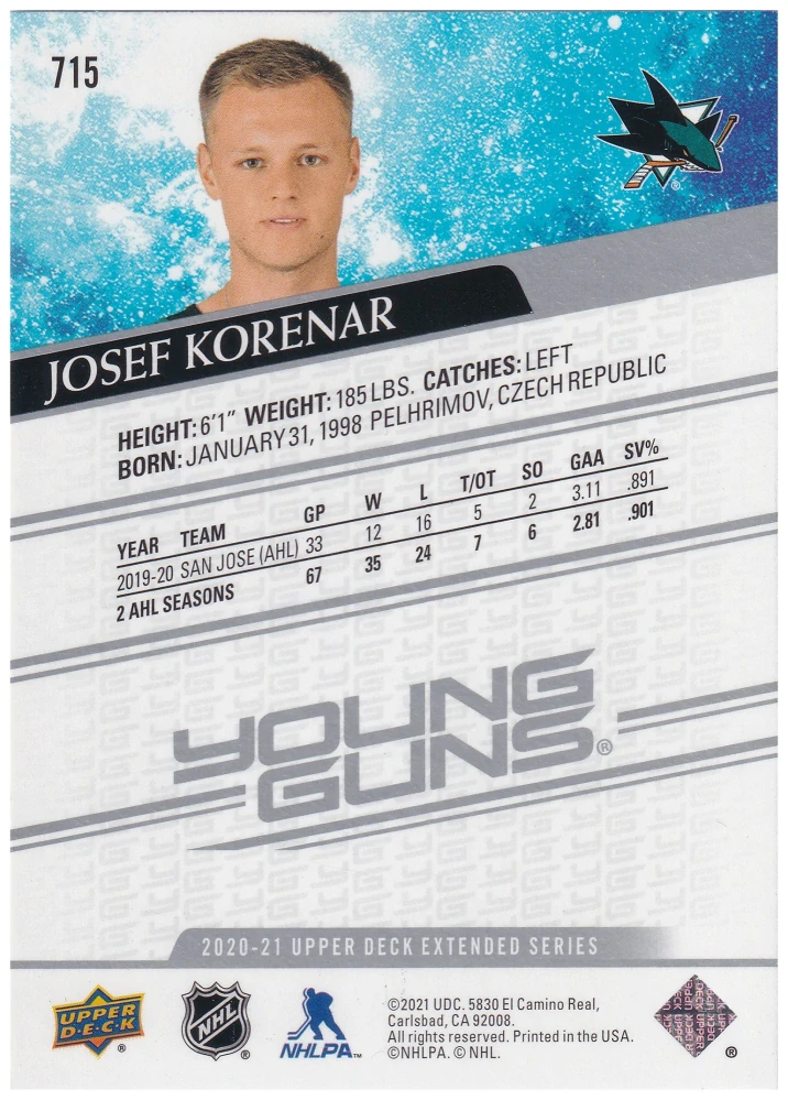 2020-21 UD Extended Series - Josef Kořenář - Young Guns #715