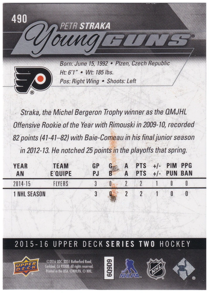 2015-16 UD Series 2 - Petr Straka - Young Guns #490