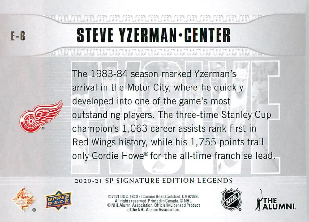 2020-21 UD SP Signature Edition Legends - Steve Yzerman - Evolve #E-6