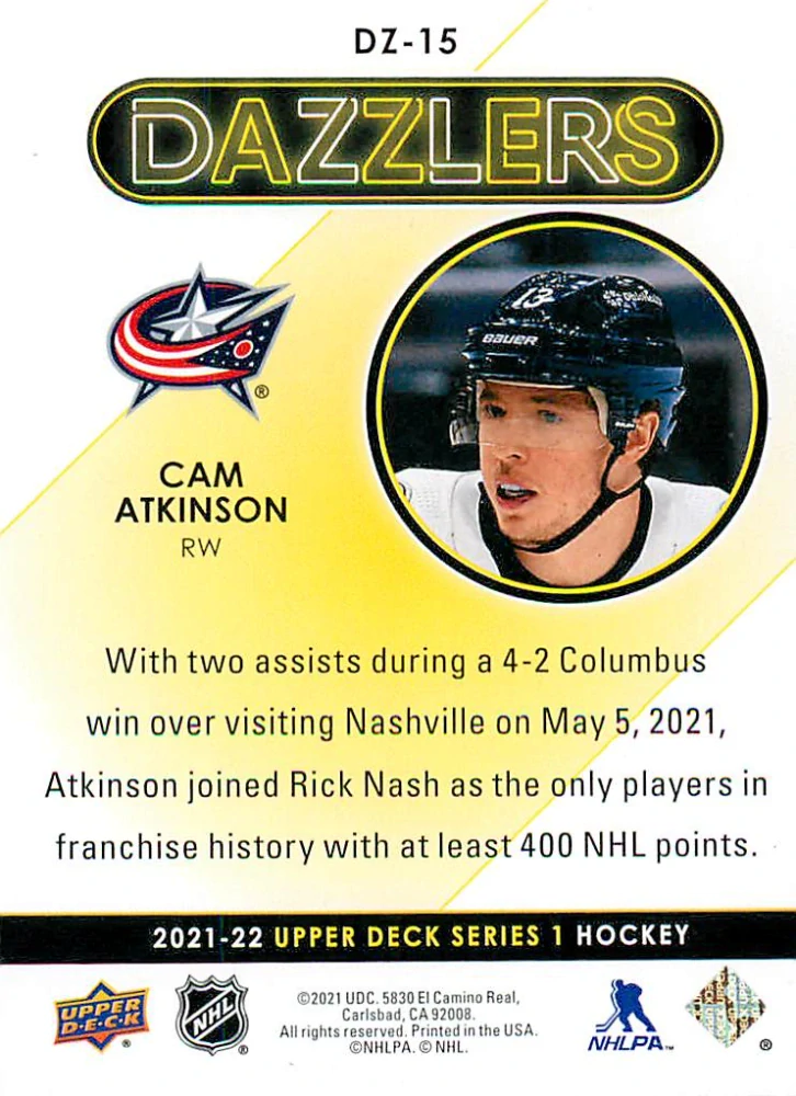 2021-22 UD Series 1 - Cam Atkinson - Dazzlers Blue #DZ-15