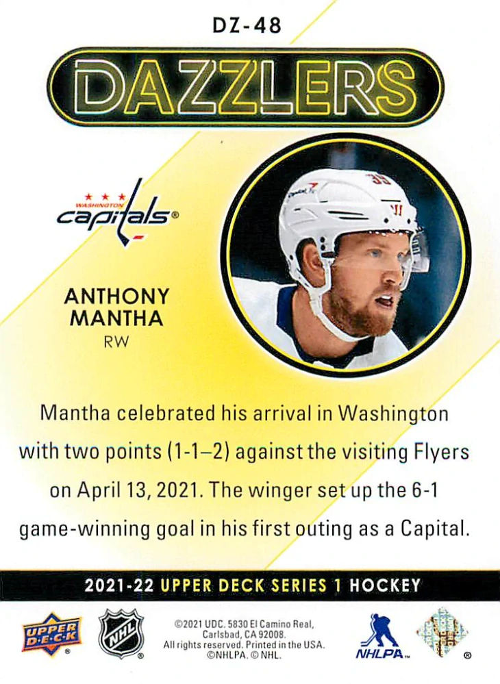 2021-22 UD Series 1 - Anthony Mantha - Dazzlers Blue #DZ-48
