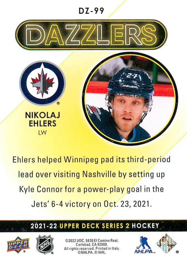 2021-22 UD Series 2 - Nikolaj Ehlers - Dazzlers Blue #DZ-99