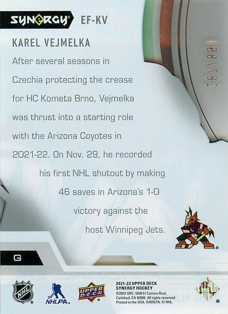 2021-22 UD Synergy - Karel Vejmelka - Exceptional Futures /899 #EF-KV