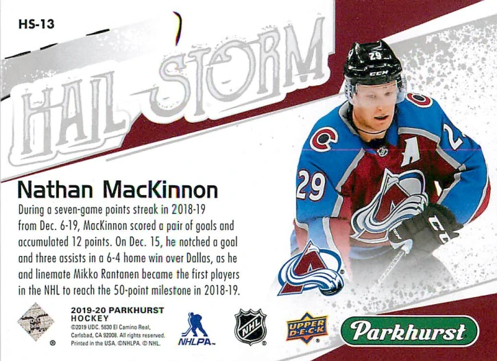 2019-20 UD Parkhurst - Nathan MacKinnon - Hail Storm #