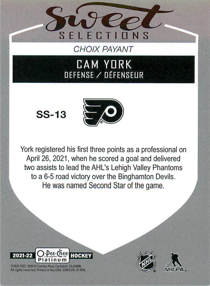 2021-22 UD O-Pee-Chee Platinum - Cam York - Sweet Selections #SS-13