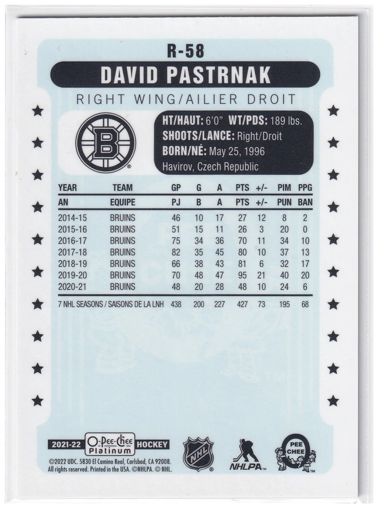 2021-22 UD O-Pee-Chee Platinum - David Pastrňák - Retro #R-58