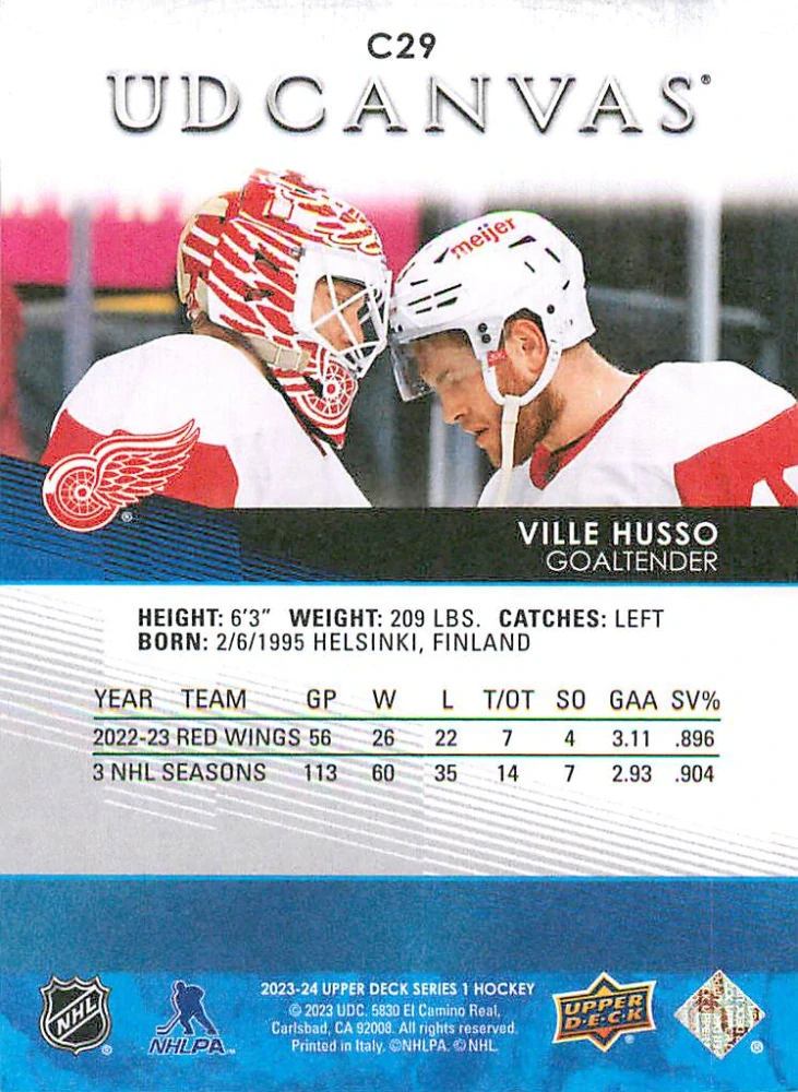 2023-24 UD Series 1 - Ville Husso - Canvas #C29