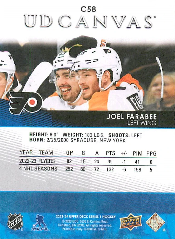 2023-24 UD Series 1 - Joel Farabee - Canvas #C58