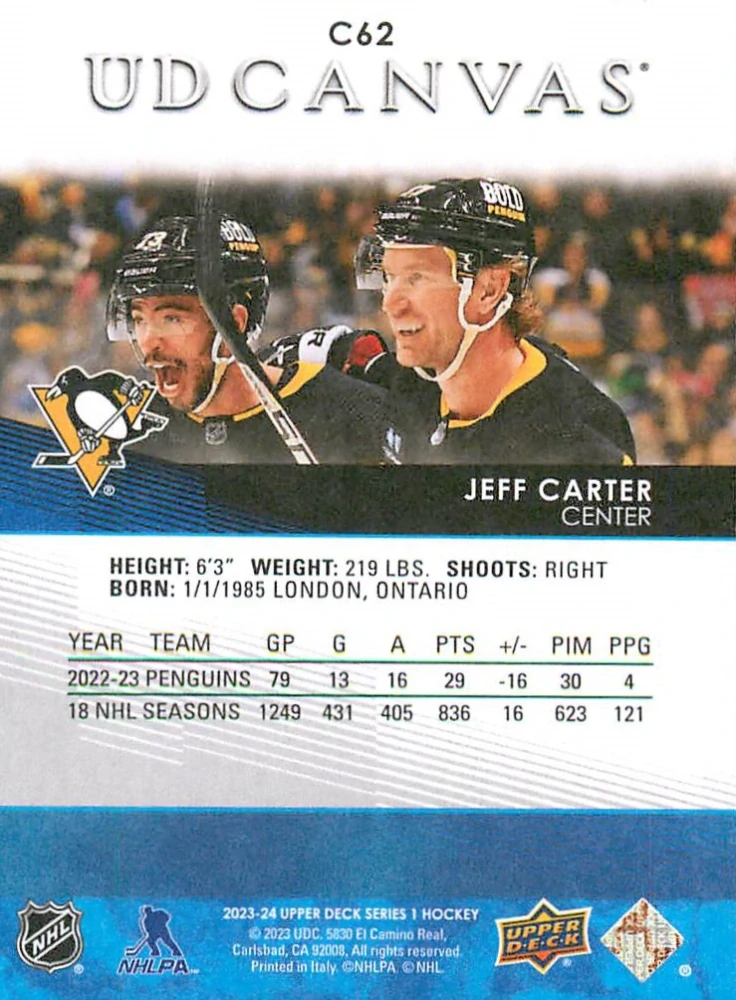 2023-24 UD Series 1 - Jeff Carter - Canvas #C62