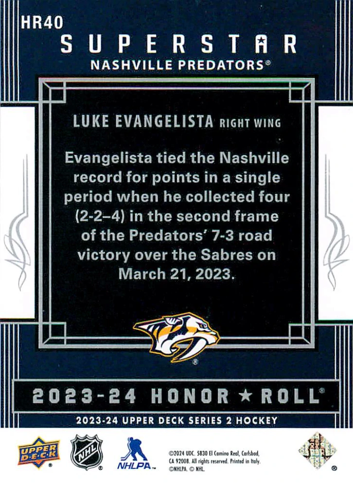 2023-24 UD Series 2 - Luke Evangelista - Superstar Honor Roll #HR40