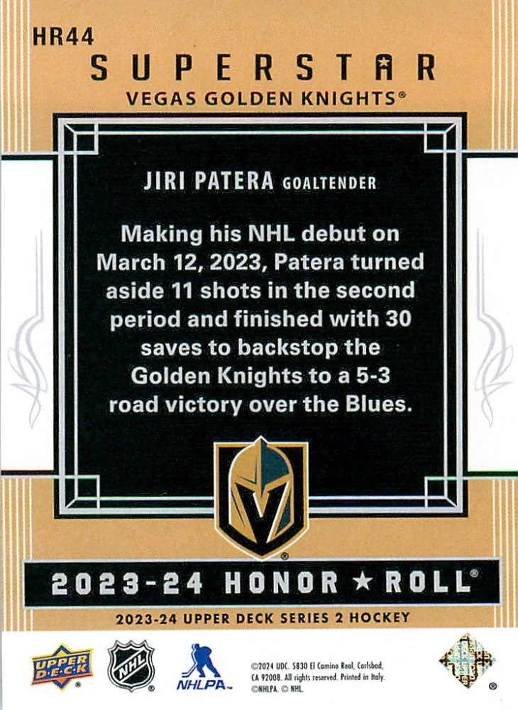 2023-24 UD Series 2 - Jiří Patera - Superstar Honor Roll #HR44