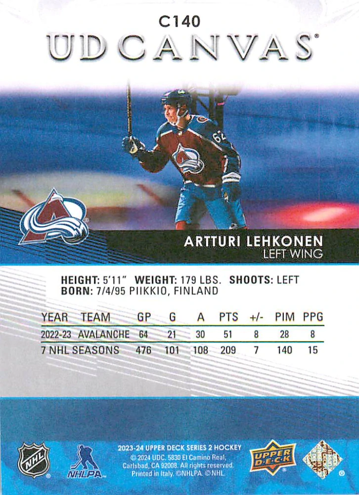 2023-24 UD Series 2 - Artturi Lehkonen - Canvas #C140