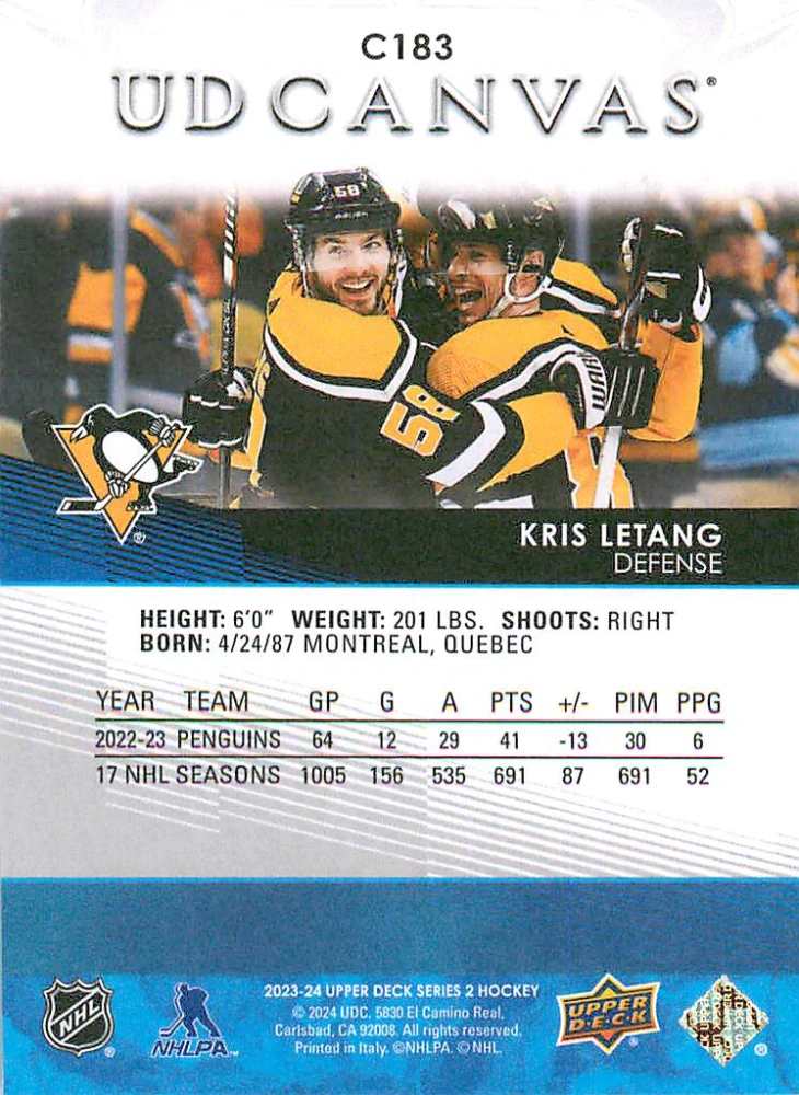 2023-24 UD Series 2 - Kris Letang - Canvas #C183