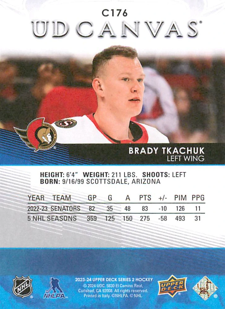 2023-24 UD Series 2 - Brady Tkachuk - Canvas #C176