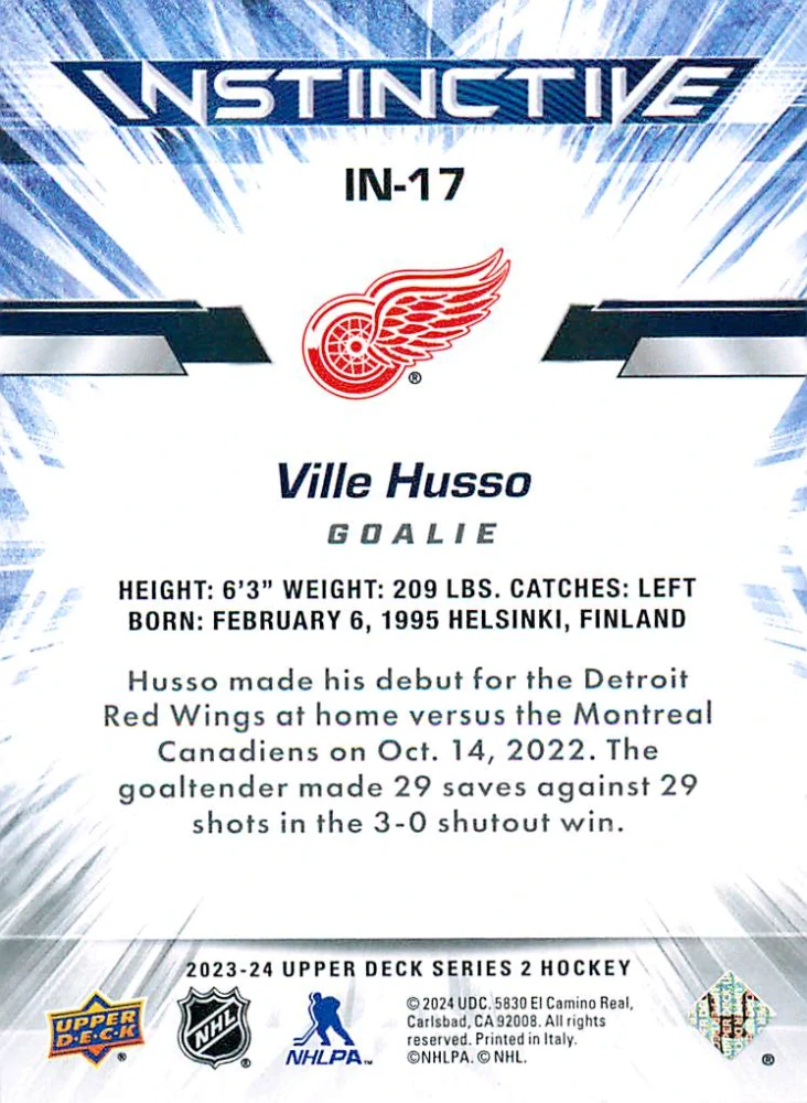 2023-24 UD Series 2 - Ville Husso - Instinctive #IN-17