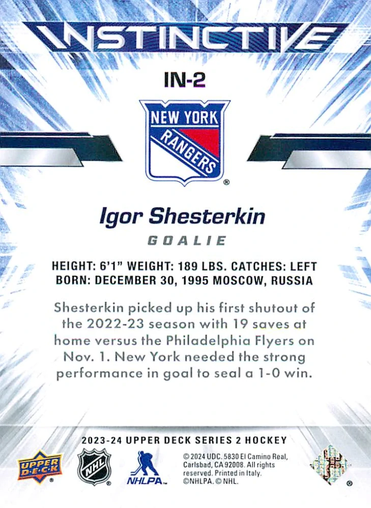 2023-24 UD Series 2 - Igor Shesterkin - Instinctive #IN-2