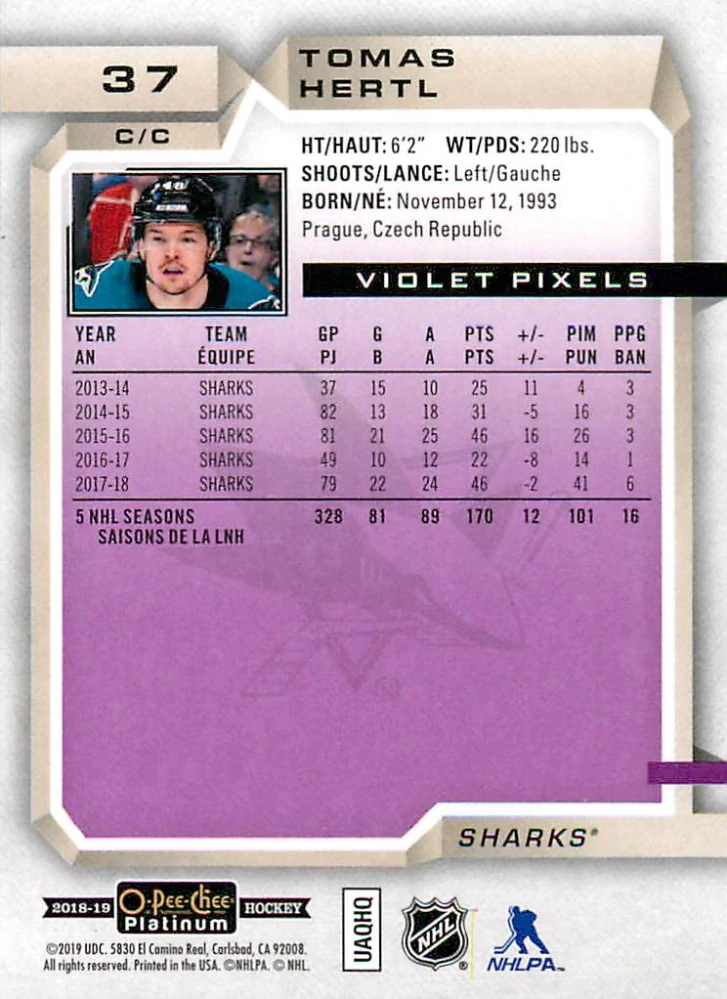 2018-19 UD O-Pee-Chee Platinum - Tomáš Hertl - Violet Pixels #37