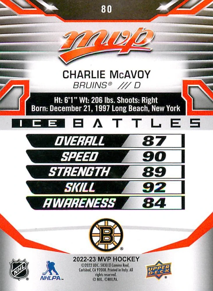 2022-23 UD MVP - Charlie McAvoy - Ice Battles #80