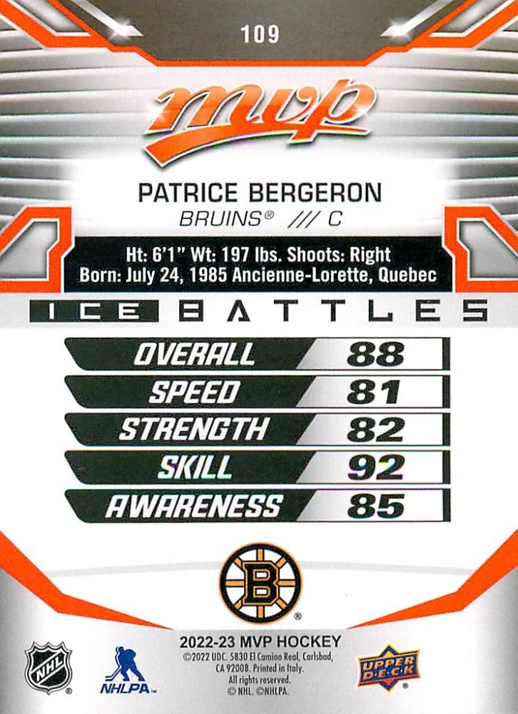2022-23 UD MVP - Patrice Bergeron - Ice Battles #109