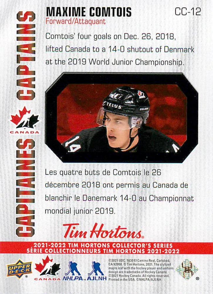 2021-22 UD Tim Hortons Collector's Series - Maxime Comtois - Captains #CC-12