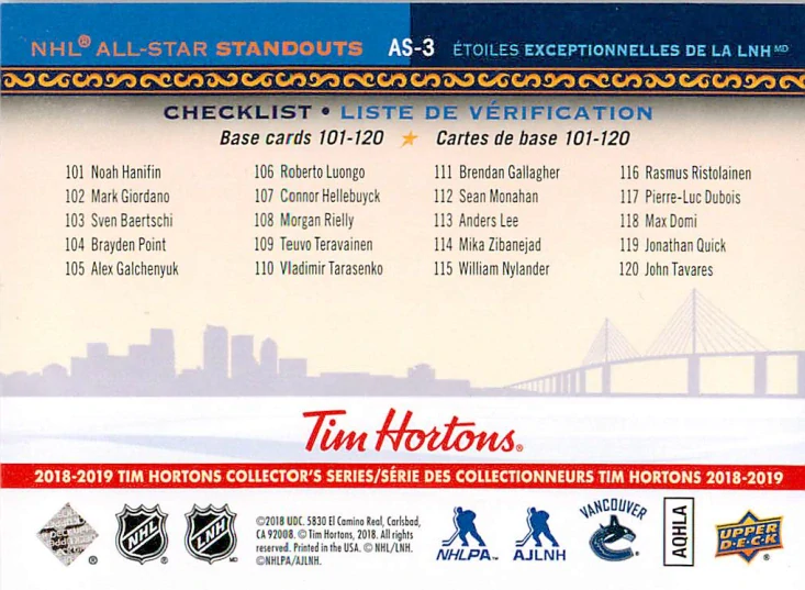 2018-19 UD Tim Hortons Collector's Series - Brock Boeser - All-Star Standouts #AS-3