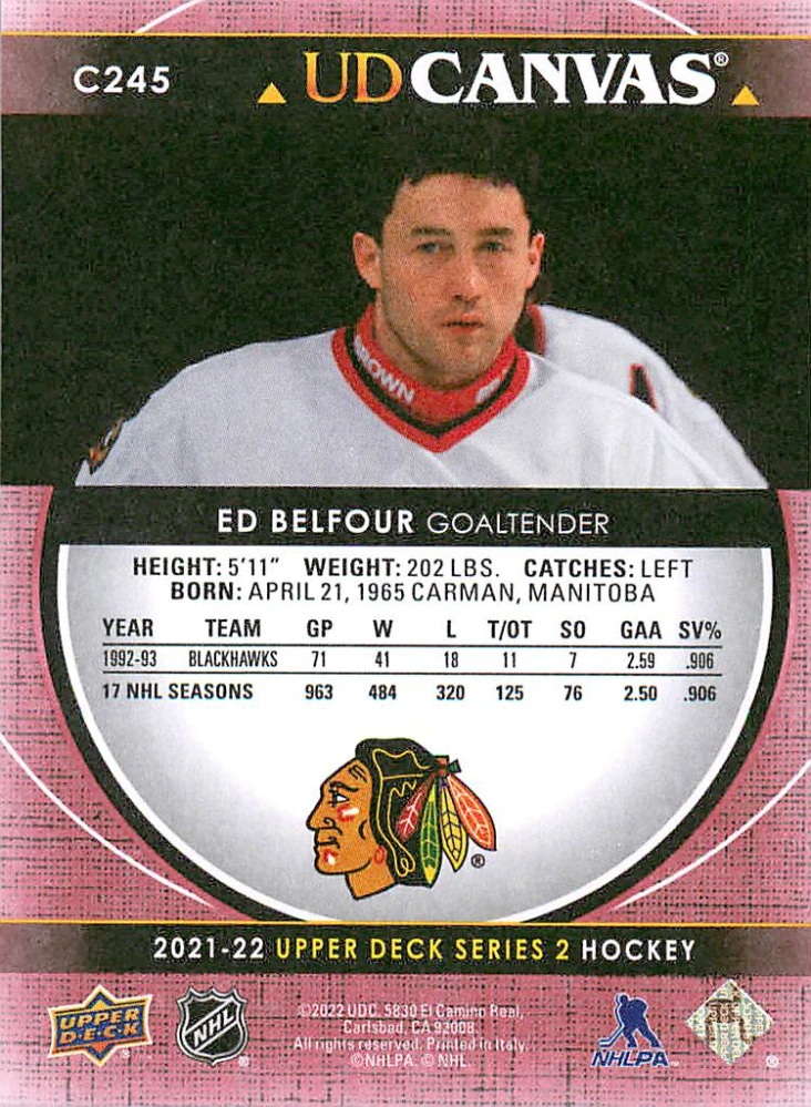 2021-22 UD Series 2 - Ed Belfour - Retired Stars Canvas #C245
