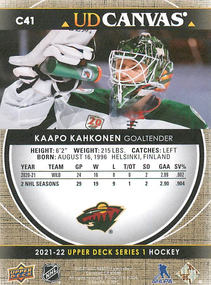 2021-22 UD Series 1 - Kaapo Kahkonen - Canvas #C41