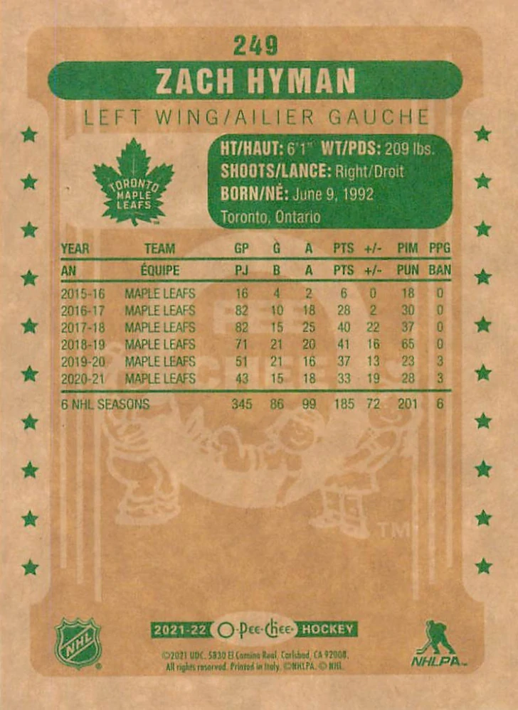 2021-22 UD O-Pee-Chee - Zach Hyman - Retro #249