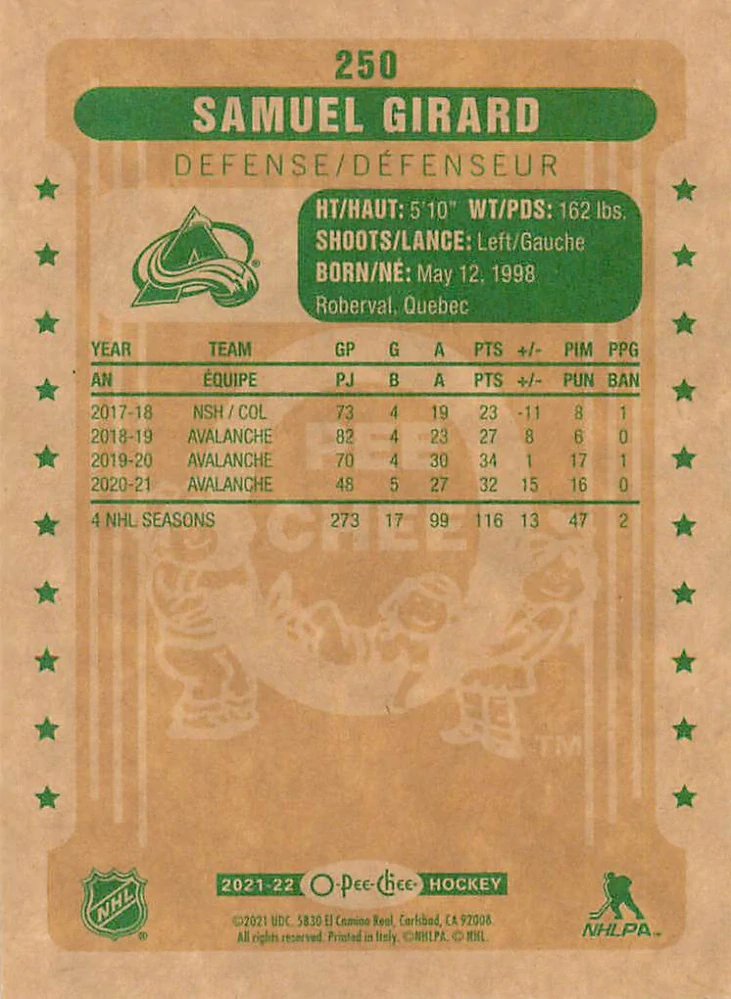 2021-22 UD O-Pee-Chee - Samuel Girard - Retro #250