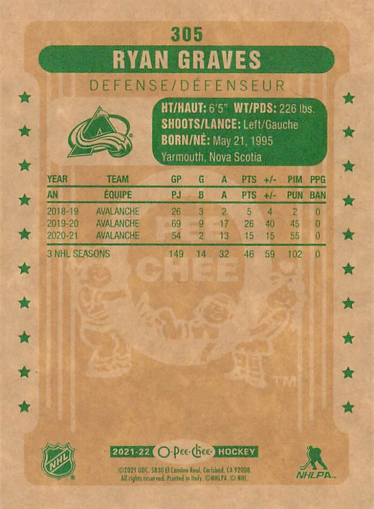 2021-22 UD O-Pee-Chee - Ryan Graves - Retro #305