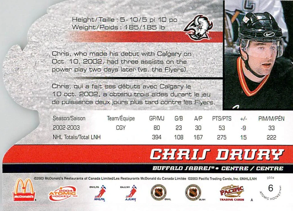 2003-04 Pacific Atomic McDonald's - Chris Drury #6