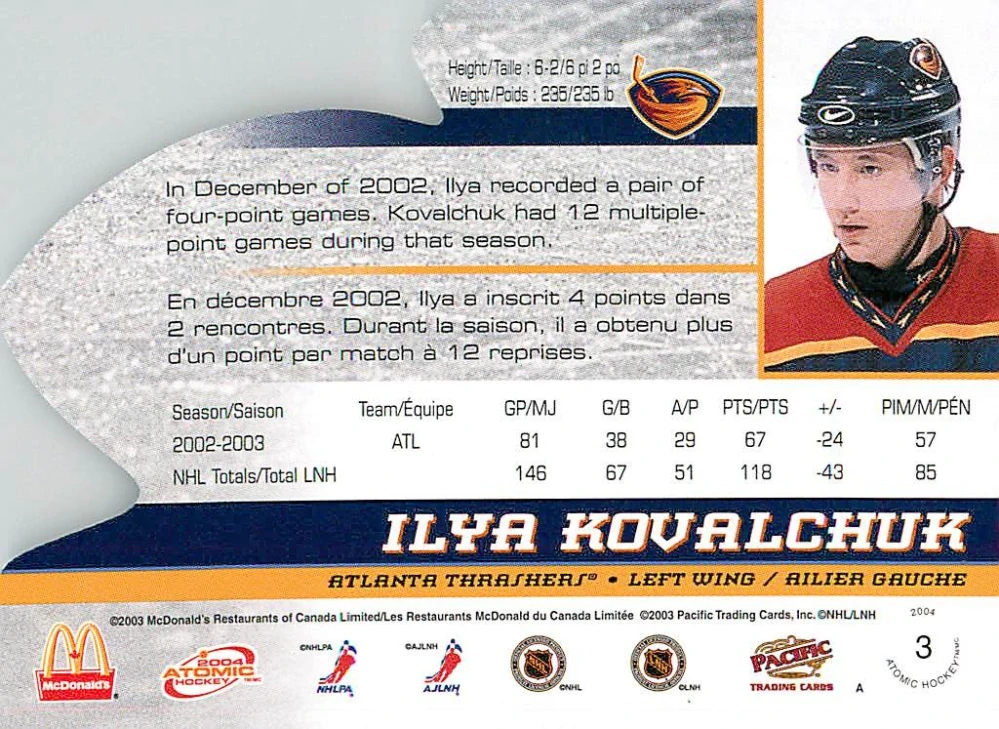 2003-04 Pacific Atomic McDonald's - Ilya Kovalchuk #3