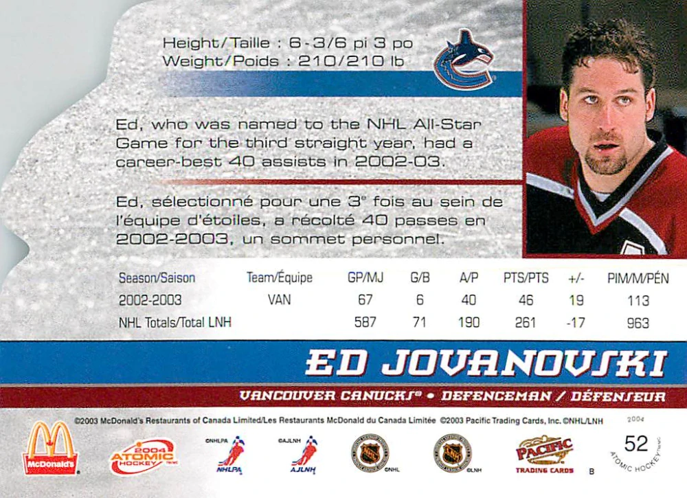 2003-04 Pacific Atomic McDonald's - Ed Jovanovski #52