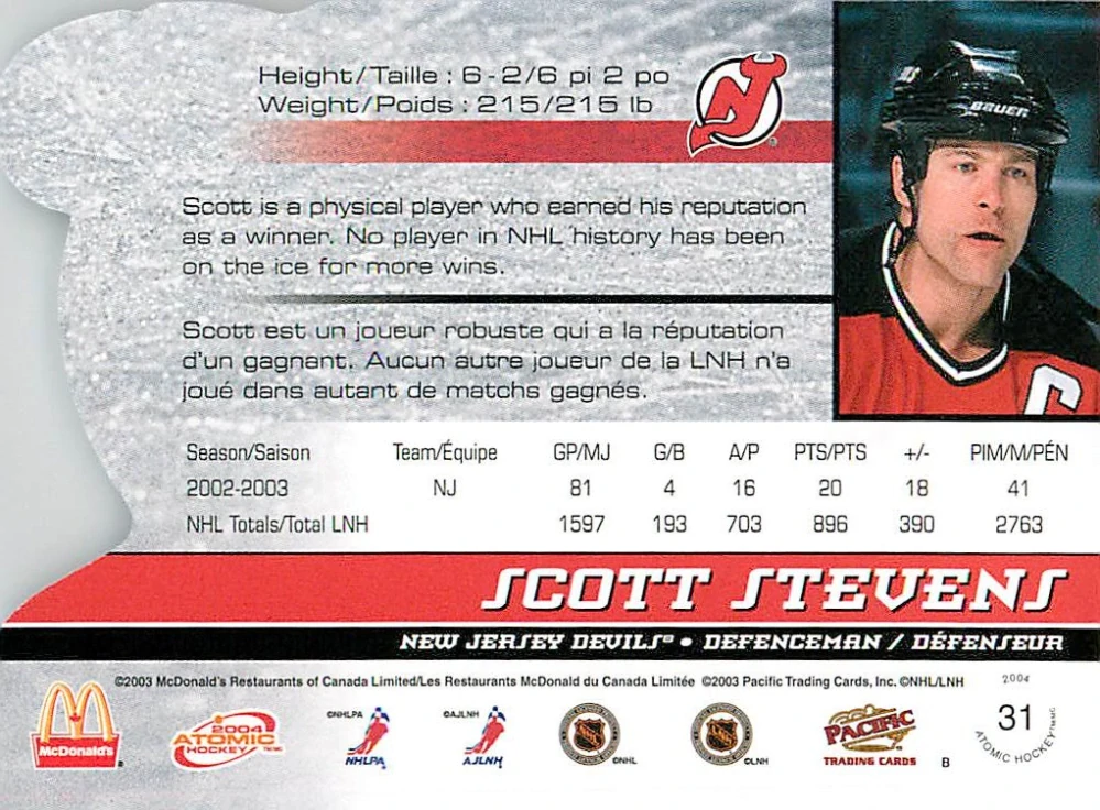 2003-04 Pacific Atomic McDonald's - Scott Stevens #31