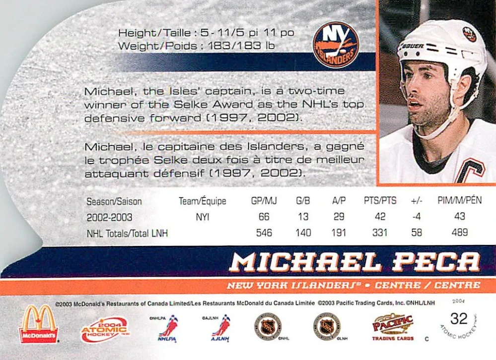 2003-04 Pacific Atomic McDonald's - Michael Peca #32