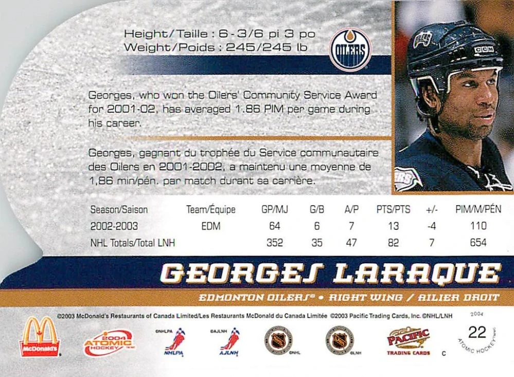 2003-04 Pacific Atomic McDonald's - Georges Laraque #22