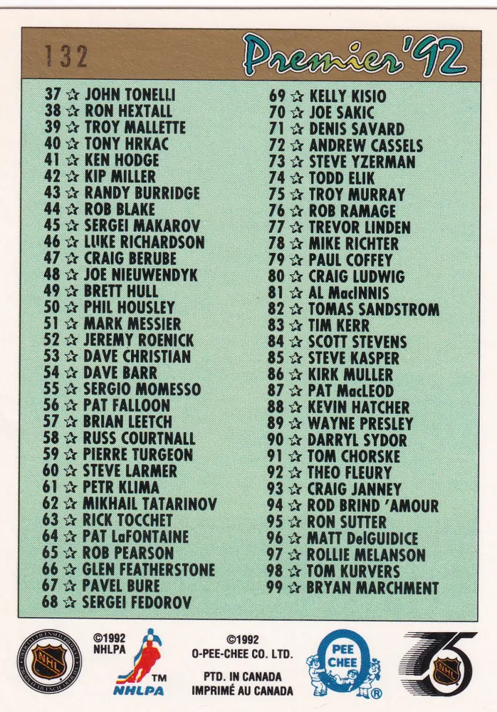 1991-92 O-Pee-Chee Premier - kompletní base set 1-198