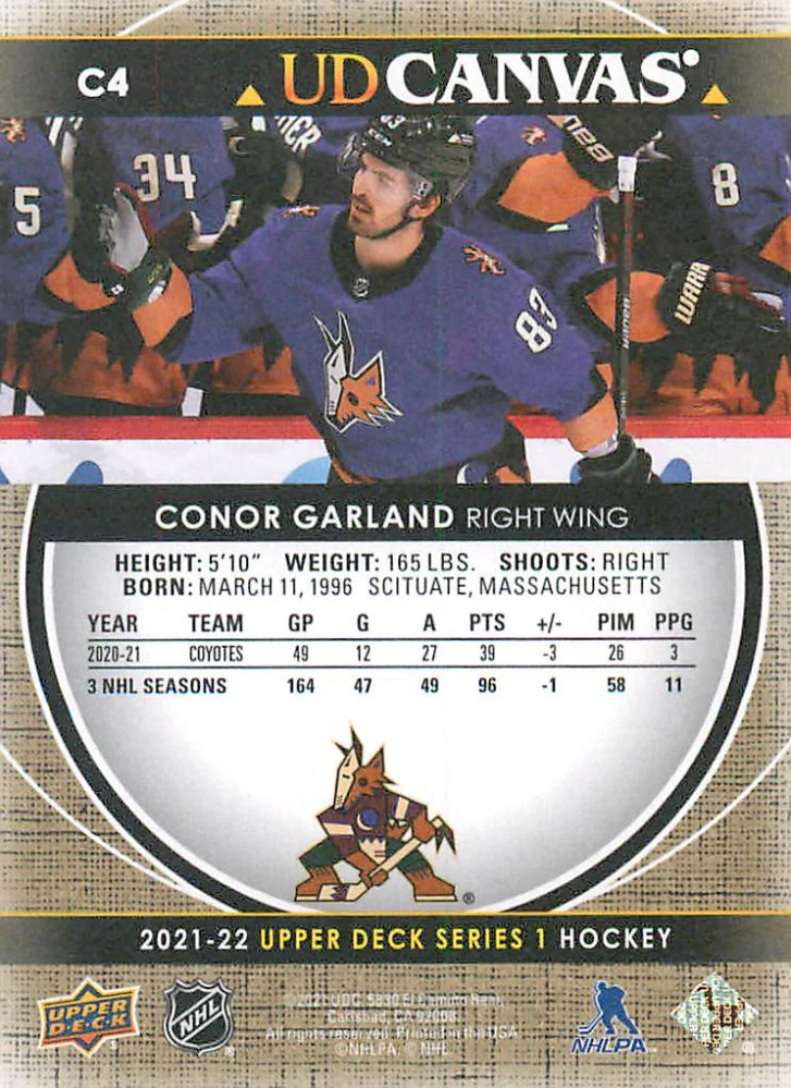 2021-22 UD Series 1 - Conor Garland - Canvas #C4