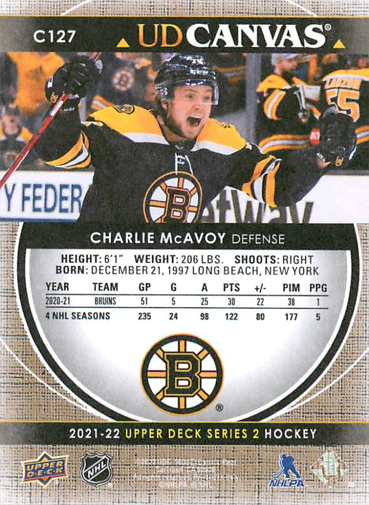 2021-22 UD Series 2 - Charlie McAvoy - Canvas #C127